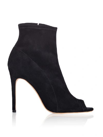 Smiling Shoes The Edgy Ankle Boots In Black Stretch Suede