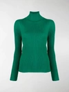 Plan C Turtleneck Ribbed Knit Top In Green