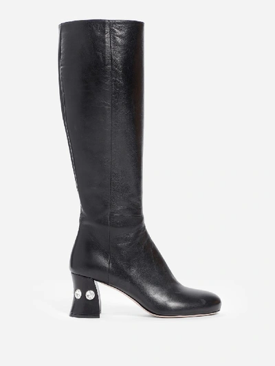 Miu Miu Crystal Embellished Knee-length Boots In Black