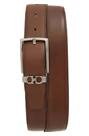 Ferragamo Men's Textured Leather Belt With Gancini Detail In Dark Brown/ Black