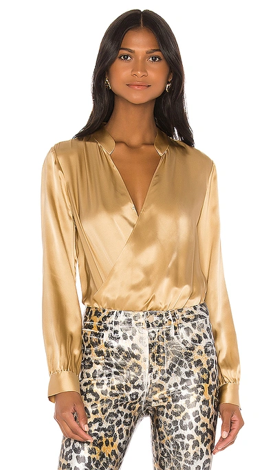 L Agence Marcella Surplice Long-sleeve Silk Charmeuse Bodysuit In Trench