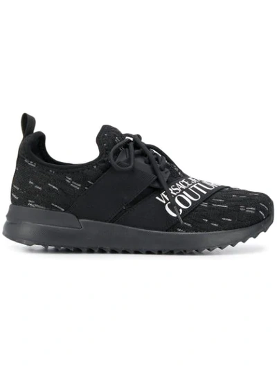 Versace Jeans Couture Logo Print Low Top Sneakers In Black