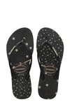 Havaianas Slim Logo Flip Flop In Black/ Black/ Silver Metallic