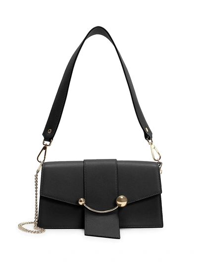 Strathberry Mini Crescent Leather Shoulder Bag In Black