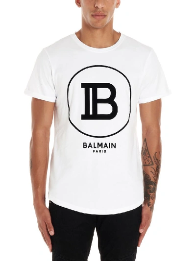 Balmain Flocked-monogram Cotton T-shirt In White