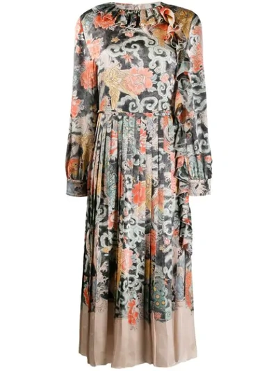 Valentino Garavani Oriental Print Satin Dress In Multi