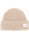 GANNI GANNI RIBBED KNITTED BEANIE - 大地色