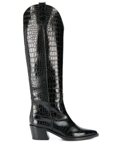 Via Roma 15 Embossed Cowboy Boots In Black