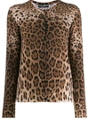 Dolce & Gabbana Leopard-print Virgin Wool Cardigan In Brown