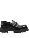 Gucci Leather Loafers With Chunky Sole And Gold-tone Hardware In Black