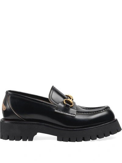 Gucci Leather Lug Sole Loafers In Black