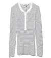 ALEX MILL Multi Rib Wool Silk Stripe Henley in Ivory/Black