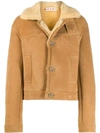 Marni Shearling Button-up Short Coat In Neutrals