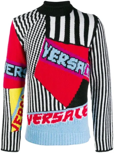 Versace Patchwork Wool Knit Jacquard Jumper In Printed