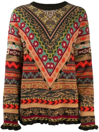 Etro Geometric Patterned Jacquard Jumper In Brown