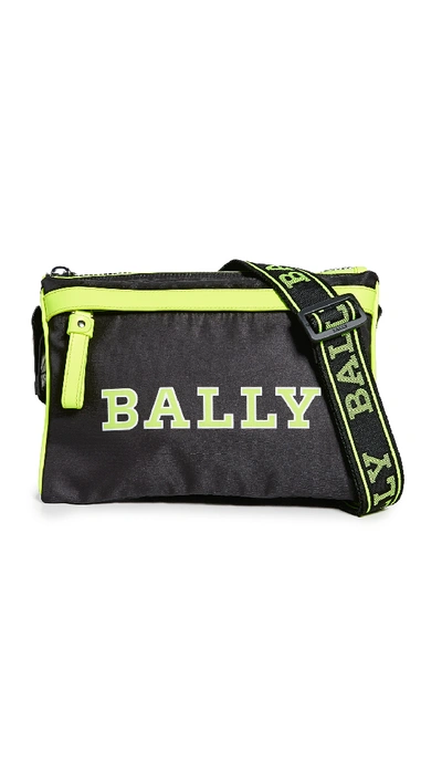 Bally Charvey Neon Logo Crossbody Bag In Black/neon