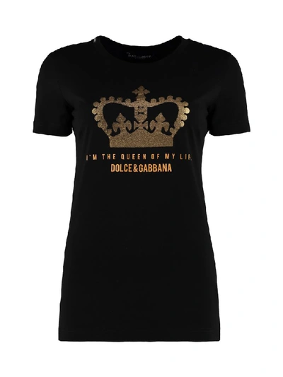 Dolce & Gabbana Glitter Crown Logo T-shirt In Black