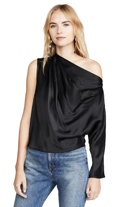Michelle Mason One Sleeve Draped Top In Black