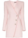 BALMAIN ASYMMETRIC-BUTTON TWEED BLAZER DRESS