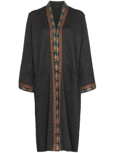 Etro Oversize Cardigan In Melange Grey With Embroidery In Grey