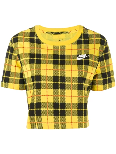 Nike Cropped Plaid T-shirt In Yellow