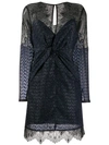 Self-portrait Lace Knot Front Dress In Blue
