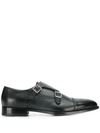 Doucal's Polished Leather Monk Straps In Nero