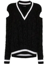 Balmain Cutout Cable-knit Wool-blend Sweater In Black