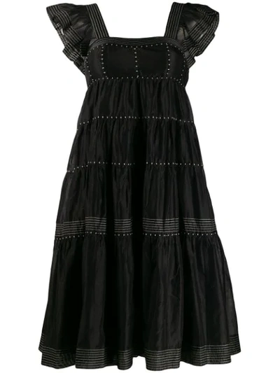 Ulla Johnson Rosalie Tiered Cotton-silk Blend Dress In Noir