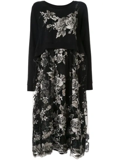 Antonio Marras Floral-embroidered Layered Dress In Black