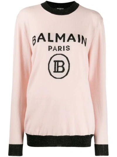 Balmain Oversized Logo Knitted Sweater In Pink