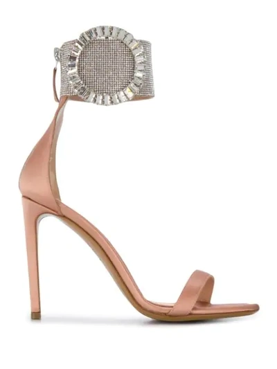 Alexandre Vauthier 100毫米“joan”水晶装饰丝缎凉鞋 In Pale Pink
