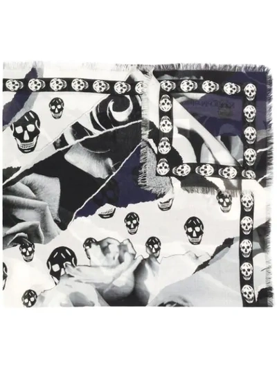 Alexander Mcqueen Torn Rose Mini Skull Scarf In Black