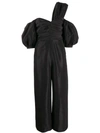 Self-portrait Asymmetrical Neck Taffeta Crop Jumpsuit In Black