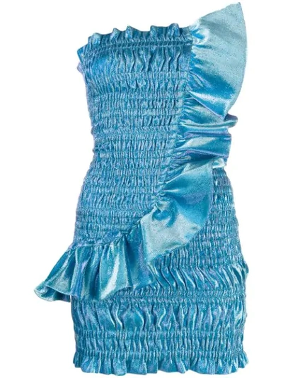 Area Ruffled Stretch Lamé Mini Dress In Blue