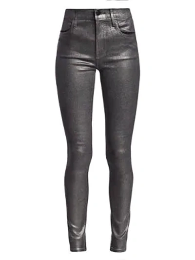 J Brand Maria High-rise Metallic Coated Skinny Jeans In Silver Lament