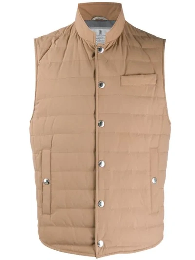 Brunello Cucinelli Quilted Down Shell Gilet In Brown