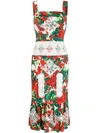 DOLCE & GABBANA GERANIUM-PRINT LACE-TRIM DRESS