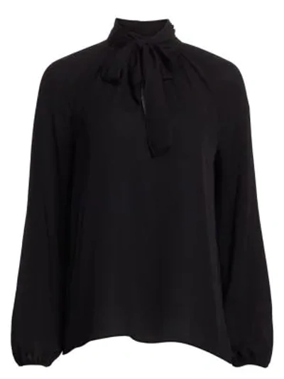 Theory Silk Tieneck Top In Black