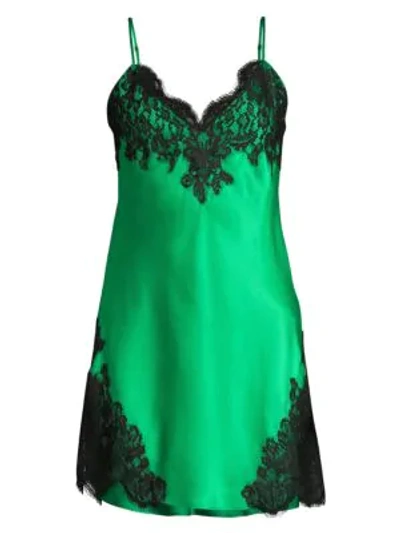 Christine Women's Diva Silk & Lace Chemise In Emerald