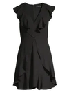 Bcbgmaxazria V-neck Crepe Flounce Cocktail Dress In Black