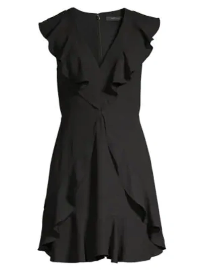 Bcbgmaxazria V-neck Crepe Flounce Cocktail Dress In Black