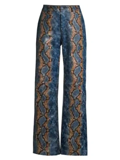 Lafayette 148 Women's Clark Snakeskin-print Leather Pants In Perwinkle Multi