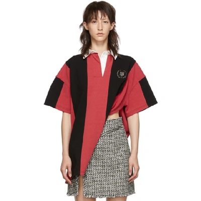 Alexander Wang Asymmetric Cotton Rugby Shirt In Faded Red Black