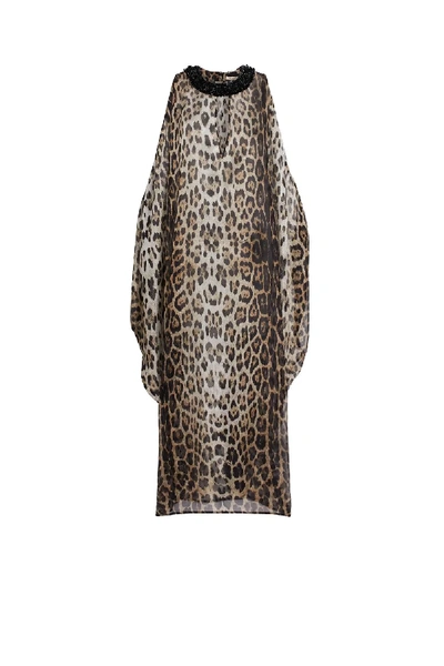 Roberto Cavalli Embellished Collar Silk Kaftan Dress In 00504 Naturale