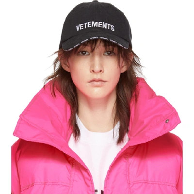 Vetements Logo Embroidered Cotton Baseball Hat In Black