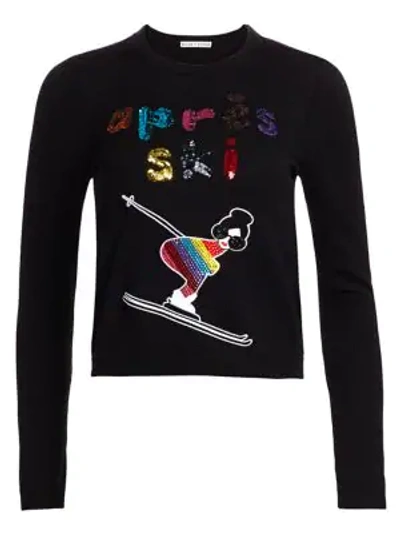 Alice And Olivia Connie Sequin Slogan Stacey-embroidered Jumper In Black/bright Pink