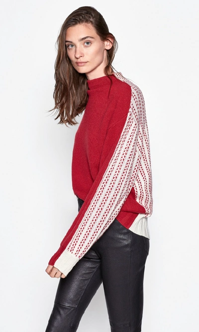 Equipment Veleraine Wool &amp; Cashmere Mockneck Sweater In Rio Red/nature White