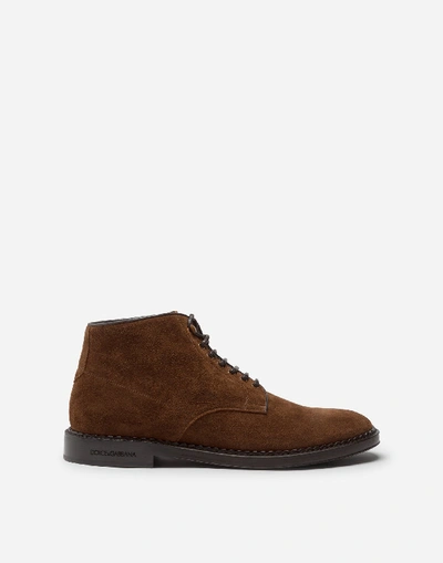 Dolce & Gabbana Split-grain Leather Ankle Boots In Brown