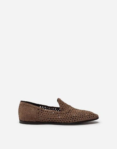 Dolce & Gabbana Woven Suede Slippers In Beige